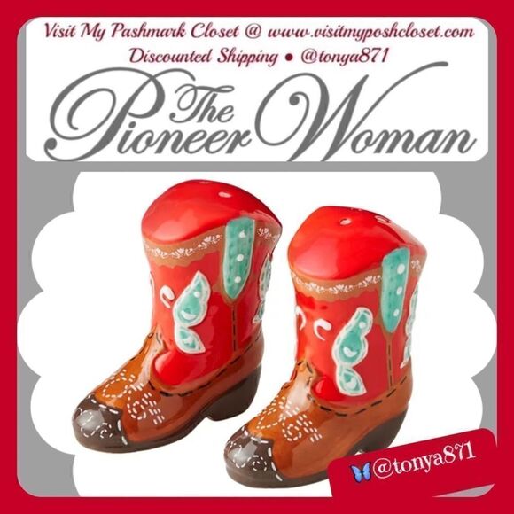đŚâNewâPioneer WomanâRedâCowboyâBootsâSaltâ&âPepperâShakers - Picture 1 of 8